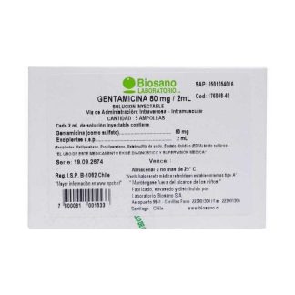GENTAMICINA AMP 80MG/2ML X 5 AMPOLLAS