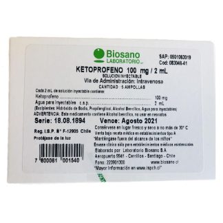 KETOPROFENO IV SOLUCIÓN INYECTABLE 100MG / 2ML X 5 AMPOLLAS